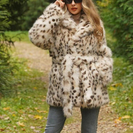 Safari Elegance Leopard Print Faux Fur Coat