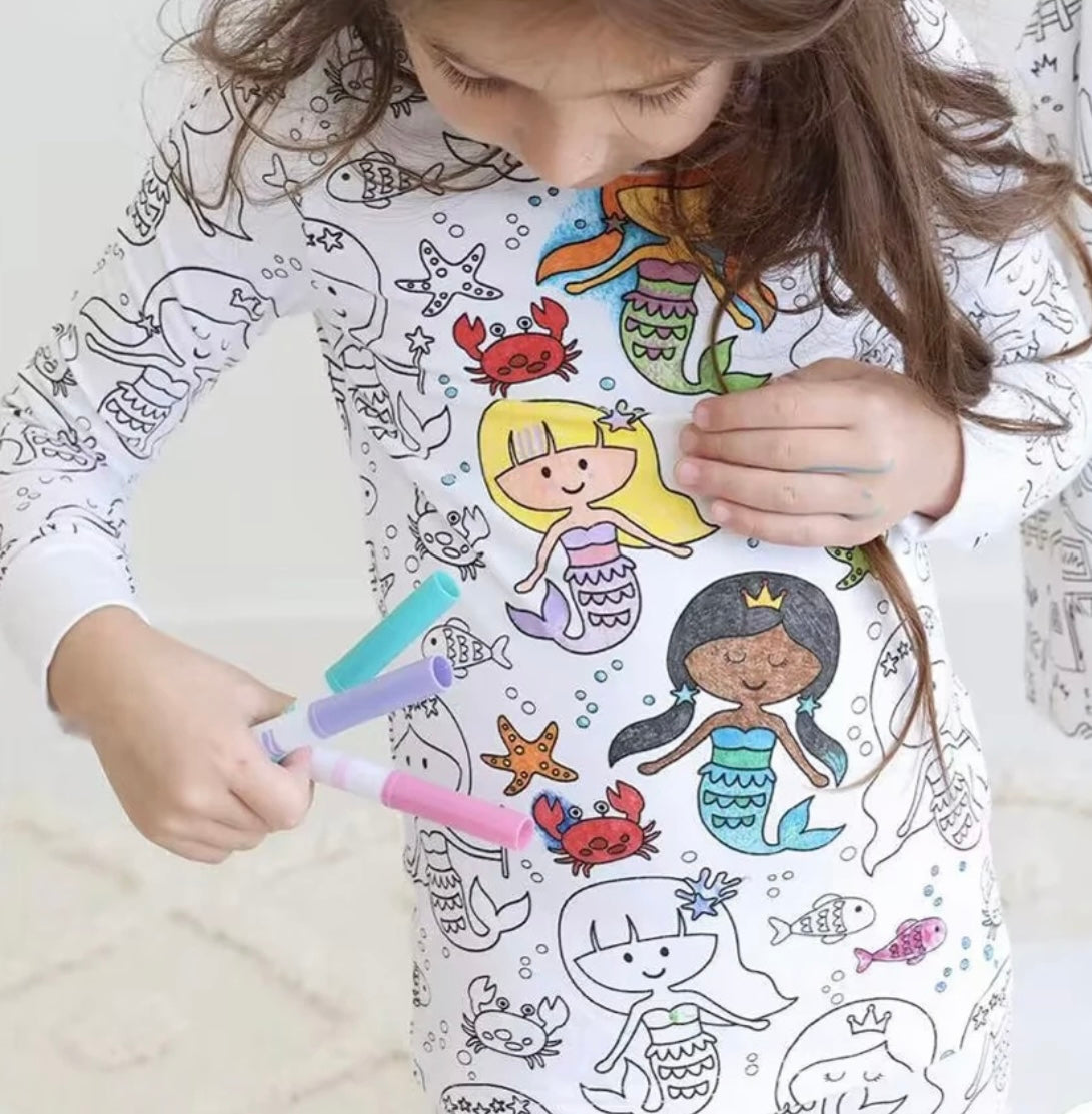 DIY Kids Pajamas Coloring Long Sleeve Top And Pants Pjs Kids Art Color Your Own Pajama Handicraft