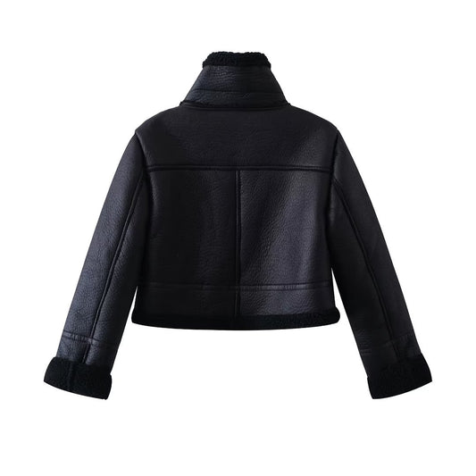 Black Thermal Leathe Short Coat