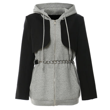 Two Piece Chain Cinched Hoodie Sweater Dress