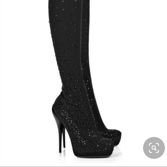 Roberto Cavalli Crystal Thigh High Boots: A Dazzling Vintage Find